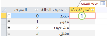 ورقة بيانات في Access تحتوي على العمود 