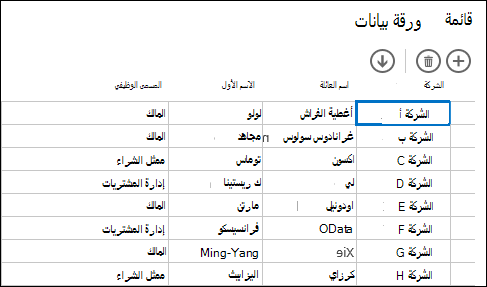طريقة عرض ورقة البيانات تعرض سجلات العملاء
