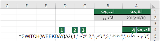 تصنيف وسيطات الدالات SWITCH