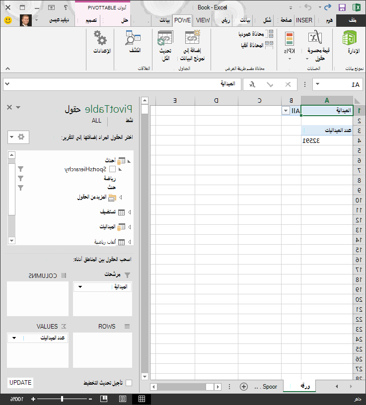 جدول PivotTable فارغ تقريبًا