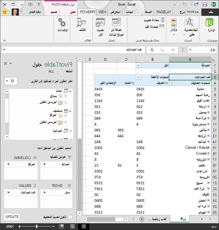 PivotTable مع إضافة تسلسل هيكلي