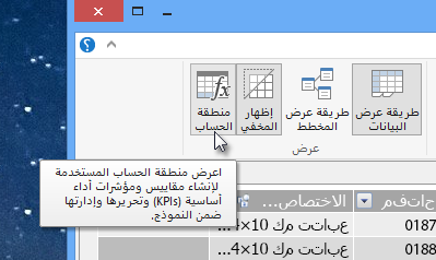 زر منطقة الحساب في Power Pivot