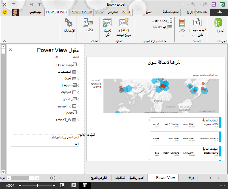 يتوفر عدد كبير من الحقول في مصنف Excel