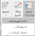 الوصول إلى Scenario Manager من Data > Forecast ? What-If Analysis