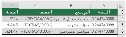 رموز تنسيق للنسبة المئوية