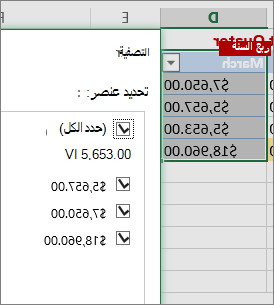 خيار عامل تصفية الأرقام المخصص