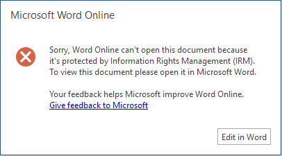 عذرا، يتعذر على Word Online فتح هذا المستند لأنه محمي بواسطة إدارة حقوق المعلومات (IRM). لعرض هذا المستند، يرجى فتحه في Microsoft Word.