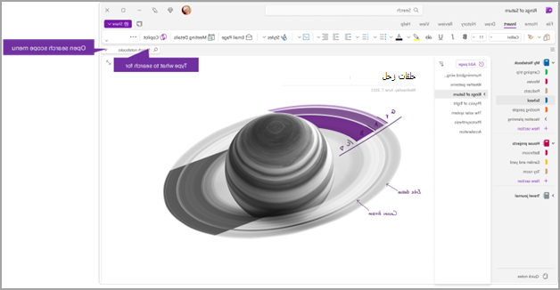 التنقل في لقطة شاشة onenote السابعة عشر.png