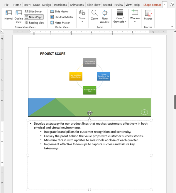 لقطة شاشة تعرض شريحة واحدة في مجموعة شرائح PowerPoint مع الملاحظات المرتبطة بها.