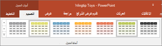 إظهار أنماط الجدول في PowerPoint