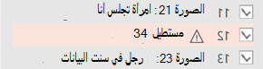 يظهر رمز تحذير بجوار عنصر يحتاج إلى نص بديل.