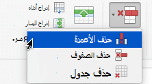 حدد الزر حذف، ثم اختر إما حذف أعمدة أو حذف صفوف.