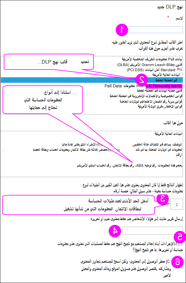 خيارات نهج DLP الجديدة