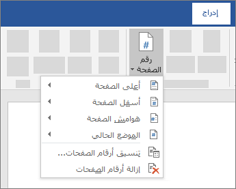 إدراج رقم الصفحة