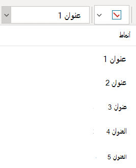 تعرض القائمة أنماط أنماط عناوين مختلفة في OneNote Windows 10.