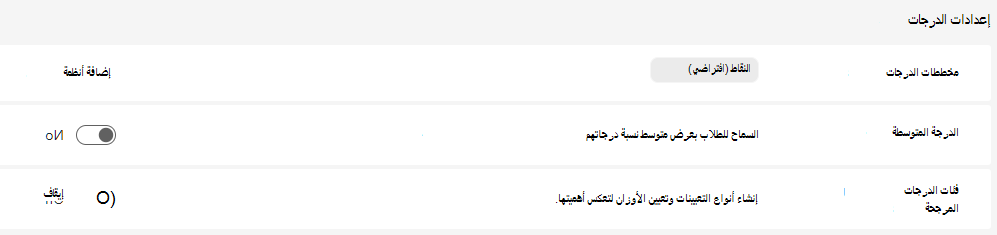 إعدادات الدرجات