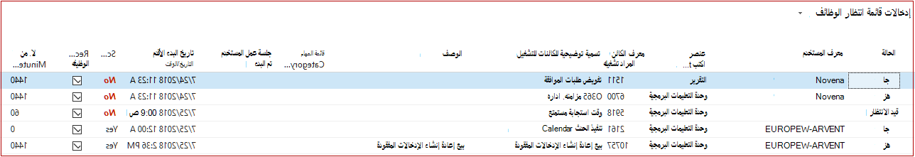 إدخالات قائمة المهام