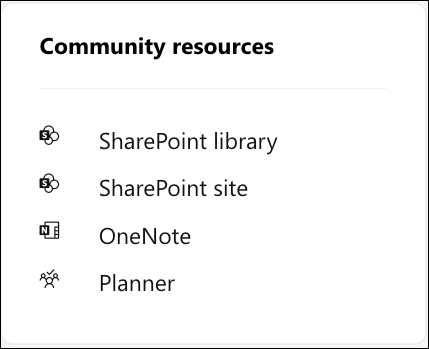 لقطة شاشة تعرض موارد المجموعة لمجتمع Viva Engage متصل ب Microsoft 365.