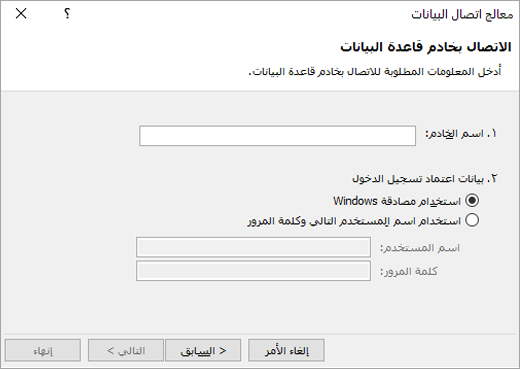 شاشة معالج اتصال البيانات 1