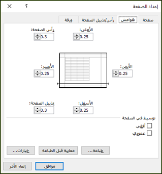 إعداد > الصفحة خيارات الهامش