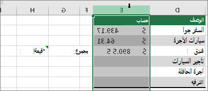 العمود المحدد
