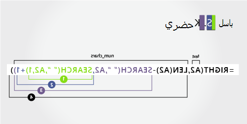 دالة SEARCH الثانية في صيغة لفصل الاسم الأول واسم الأب واسم العائلة