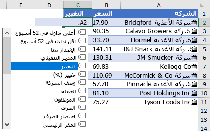 نوع البيانات المرتبطة للأسهم