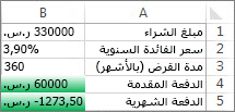 تفي الخلايا B4 وB5 بشروطها، لذلك يتم تنسيقها باللون الأخضر