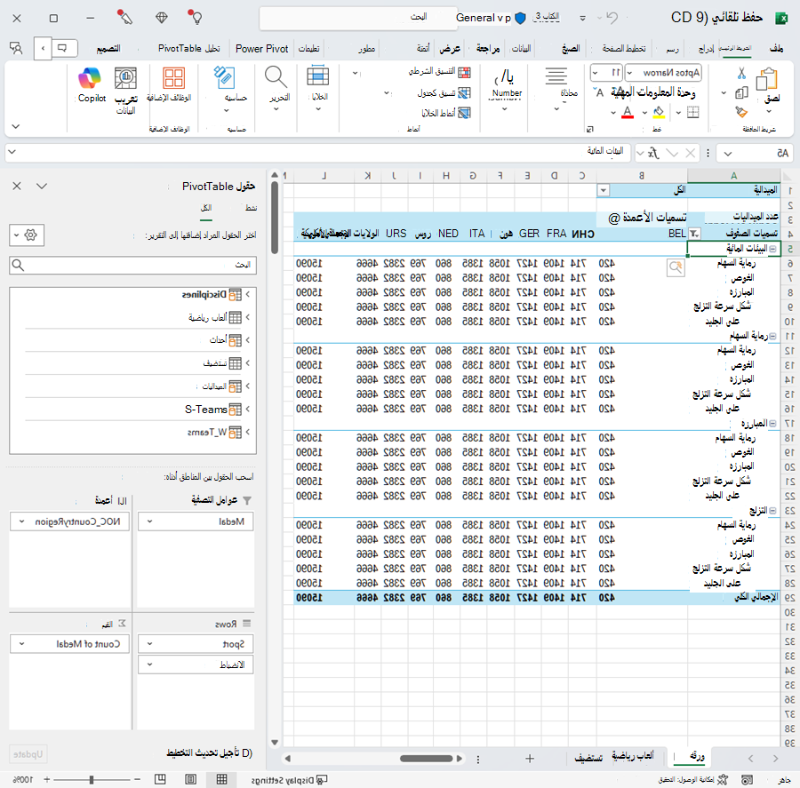 PivotTable ذو ترتيب تم تصحيحه