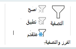 لقطة شاشة لقسم الفرز والتصفية في علامة تبويب البيانات