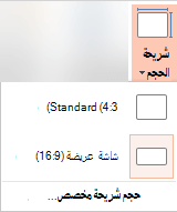 الزر «حجم الشريحة» في المجموعة «تخصيص»