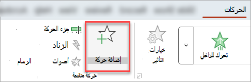 الزر إضافة حركة في علامة التبويب حركات.
