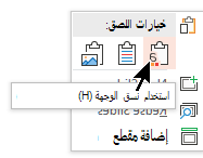 ضمن خيارات اللصق، حدد الخيار الأول، استخدام نسق الوجهة