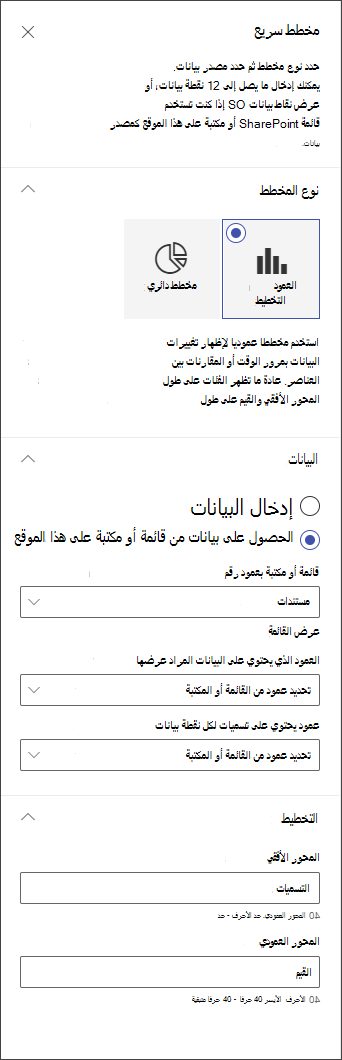 لقطة شاشة للوحة تحرير المخطط العمودي