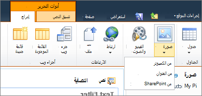 انقر فوق زر الصورة على الشريط، وحدد من الكمبيوتر أو العنوان أو SharePoint.