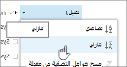 قائمة الفرز المنسدلة على رأس عمود