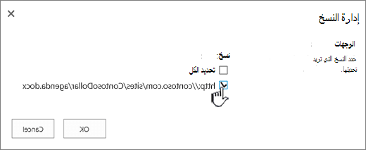 حدد النسخ الوجهة للتحديث