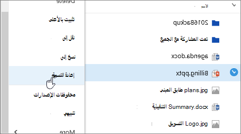 قائمة القطع الناقص مع تمييز Rename