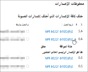محفوظات الإصدارات مع حذف إصدار ثانوي واحد
