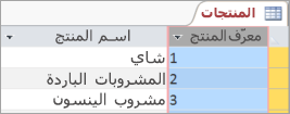 قصاصة شاشة لجدول المنتجات