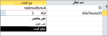 إنشاء حقل اختيار