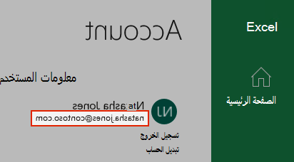 لقطة شاشة تعرض حساب مستخدم في Excel.
