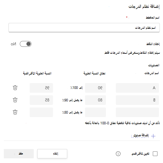 لقطة شاشة لمثال الدرجات.