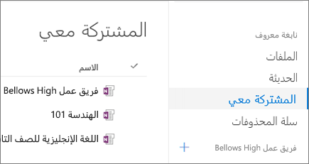 لقطة شاشة لأسماء دفاتر الملاحظات.