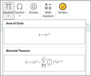 محرر المعادلات في Microsoft OneNote.