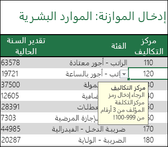 تعرض رسالة إدخال عندما يحدد المستخدمون الخلية