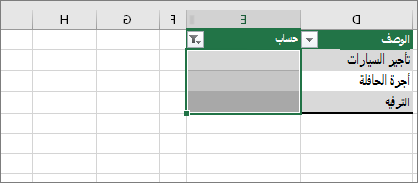 الخلايا الفارغة التي تمت تصفيتها محددة