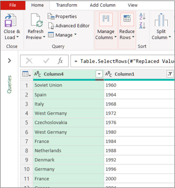 طريقة عرض نموذجية ل محرر Power Query