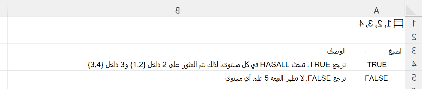 استخدام HASALL للبحث داخل صفيف متداخل مخزن في خلية واحدة