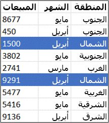 مثال لبيانات مصدر PivotTable
